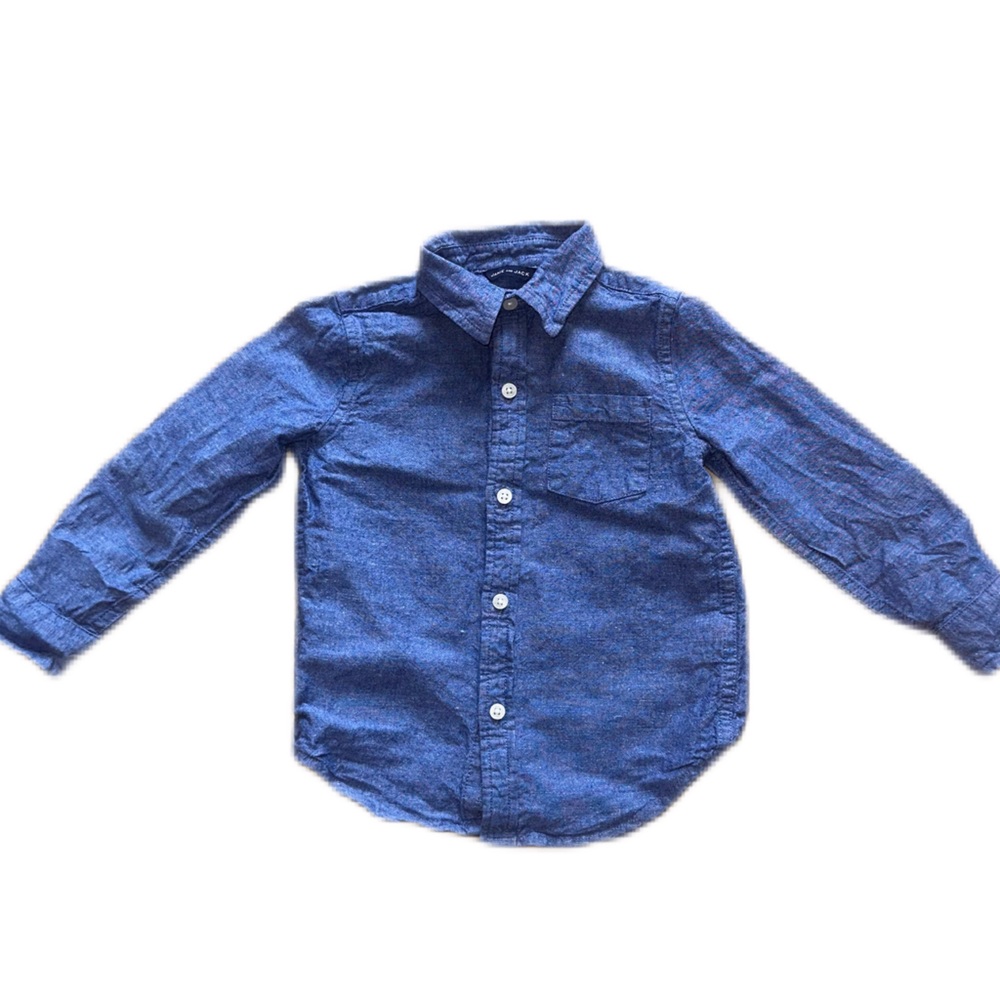 Janie and Jack Boys 100% Linen Blue Button Down Long Sleeve Dress Shirt 2T Boys